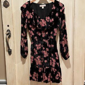 Michael Kors Rose velvet devore mini dress blackXS